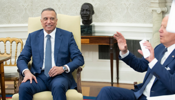 Iraqi Prime Minister Mustafa al-Kadhimi meeting US President Joe Biden, July 26 (Shutterstock)