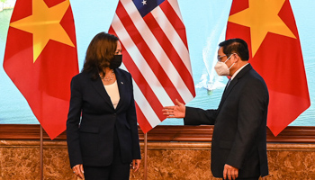 US Vice President Kamala Harris and Vietnam's Prime Minister Pham Minh Chinh meet in Hanoi, 25 August (Manan Vatsyayana/POOL/EPA-EFE/Shutterstock)