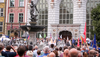 Protesters turn out against government moves to close the TVN station, which is considered a source of independent information, Gdansk, August 10 (Tomasz Zasinski/SOPA Images/Shutterstock) (Tomasz Zasinski/SOPA Images/Shutterstock)