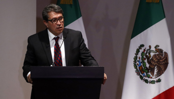 Senator Ricardo Monreal speaks at a press conference in Mexico City. August (Luis Barron/IPA/Shutterstock)