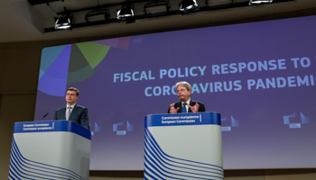 European Commissioner for Economy Paolo Gentiloni, right, and European Commissioner for an Economy that Works for the People Valdis Dombrovskis (Olivier Hoslet/AP/Shutterstock)