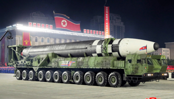 North Korea's new intercontinental ballistic missile on parade in Pyongyang, October 2020 (Photo by KCNA/EPA-EFE/Shutterstock)