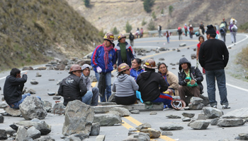 A roadblock set up by Bolivian mining cooperatives (Martin Alipaz/EPA/Shutterstock)