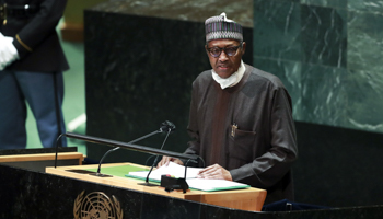 Nigerian President Muhammadu Buhari gives a speech to the UN General Assembly (CHINE NOUVELLE/SIPA/Shutterstock)