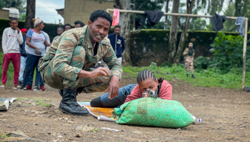 A soldier provides basic training to civilians recruited to reinforce pro-government forces, Amhara, August 24, 2021 (Uncredited/AP/Shutterstock)