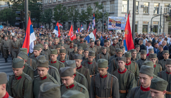 Actors dressed in First World War uniforms take part in Serb Unity Day in Belgrade, September 15 (Marko Drobnjakovic/AP/Shutterstock)