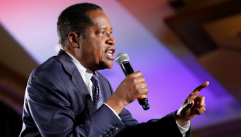 Gubernatorial recall candidate Larry Elder speaks to supporters at an election night event in California, September 14 (Caroline Brehman/EPA-EFE/Shutterstock)