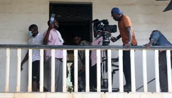 Film crew preparing a scene for the Nollywood fim "Ayinla". (Akintunde Akinleye/EPA-EFE/Shutterstock)