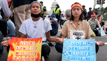 Climate activists in Washington, 15 October (Jacquelyn Martin/AP/Shutterstock)