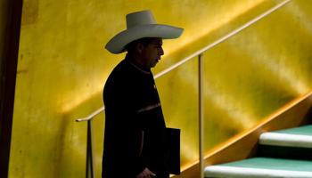 Peruvian President Pedro Castillo arriving to address the UN General Assembly (Mary Altaffer/AP/Shutterstock)