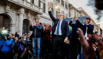 Center-left mayoral candidate Roberto Gualtieri celebrates his victory in Rome (Gregorio Borgia/AP/Shutterstock)