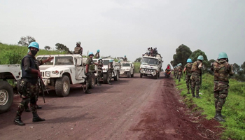 UN peacekeepers secure the scene of an attack on one of their convoys, February 22 (Justin Kabumba/AP/Shutterstock)