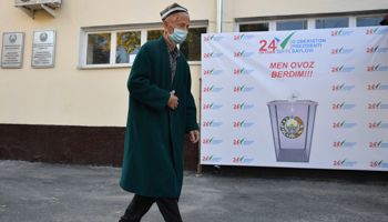 A man goes to vote in Tashkent in the October 14 presidential election (AP/Shutterstock) (Uncredited/AP/Shutterstock)