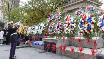 Wreath-laying ceremony at the Veterans Day Parade in New York City, November 11 (Justin Lane/EPA-EFE/Shutterstock)