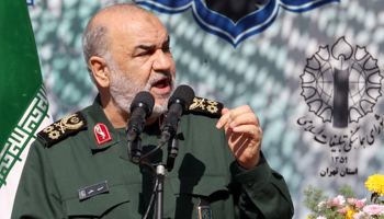 Islamic Revolution Guard Corps (IRGC) chief Hossein Salami speaks during an anti-US demonstration, November (Abedin Taherkenareh/EPA-EFE/Shutterstock)