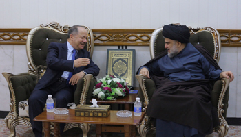 Moqtada al-Sadr meets Masoud Barzani, Najaf, November 2018 (Anmar Khalil/AP/Shutterstock)