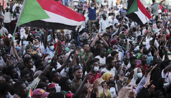 Sudanese protest against the recent military coup, Khartoum, October 30, 2021 (Marwan Ali/AP/Shutterstock)