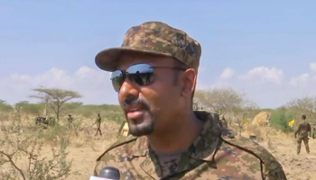Prime Minister Abiy Ahmed gives a televised address 'from the battlefront', November 30 (Uncredited/AP/Shutterstock)