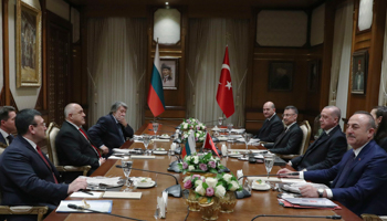 Turkish President Recep Tayyip Erdogan (second right) and Bulgarian Prime Minister Boyko Borisov (second left) meet in Ankara, March 2, 2020 (Uncredited/AP/Shutterstock))