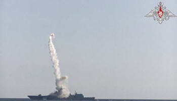 A Zircon hypersonic missile launched from the frigate Admiral Gorshkov, July ( Russian defence ministry footage/AP/Shutterstock)