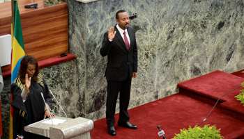 Ethiopian Prime Minister Abiy Ahmed being sworn into office for his second term (Uncredited/AP/Shutterstock)