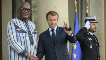 Burkinabe President Roch Marc Christian Kabore with French President Emmanuel Macron (Isa Harsin/SIPA/Shutterstock)