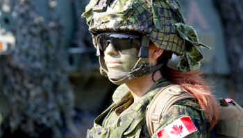 A Canadian soldier of the NATO Enhanced Forward Presence battlegroup in Latvia during a military training exercise, 27 September 2020 (Valda Kalnina/EPA-EFE/Shutterstock)