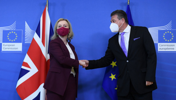 UK Foreign Secretary Liz Truss and European Commission Vice-President Maros Sefcovic (John Thys/Pool/EPA-EFE/Shutterstock)