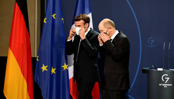 German Chancellor Olaf Scholz with French President Emmanuel Macron (Tobias Schwarz-Pool/SIPA/Shutterstock)