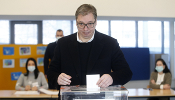 Serbian President Aleksandar Vucic casts his ballot for the referendum on whether to change the constitution to make the judiciary more independent to conform with EU standards, January 16, Belgrade (Marko Djokovic/EPA-EFE/Shutterstock)