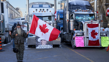 The protest by truckers against vaccine mandates continues in Ottawa, February 7 (Andre Pichette/EPA-EFE/Shutterstock)