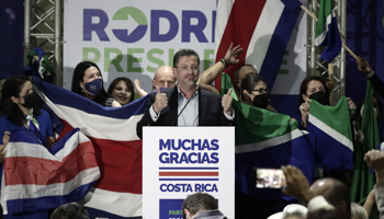 Rodrigo Chaves speaks to supporters in San Jose, Costa Rica. February 6 (Jeffrey Arguedas/EPA-EFE/Shutterstock)