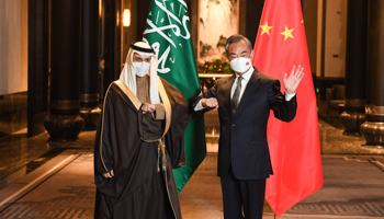 Chinese Foreign Minister Wang Yi meets his Saudi counterpart Prince Faisal bin Farhan al-Saud, January 10 (Xinhua/Shutterstock)