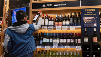 Australian wine in a shop in Shanghai before Beijing imposed high tariffs, December 8, 2020 (Alex Plavevski/EPA-EFE/Shutterstock)