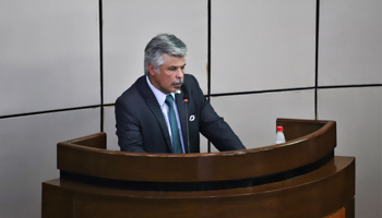 Interior Minister Arnaldo Giuzzio addressing Congress (Nathalia Aguilar/EPA-EFE/Shutterstock)