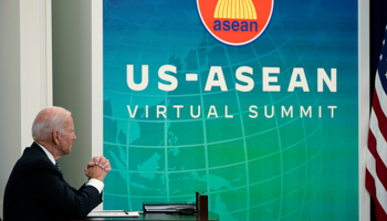 President Biden participates virtually in the US-ASEAN summit from the White House, October 26, 2021 (Susan Walsh/AP/Shutterstock)