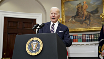 US President Joe Biden announces the killing of Islamic State leader Abu Ibrahim al-Hashimi al-Qurashi, Washington, February 3 (Shutterstock)