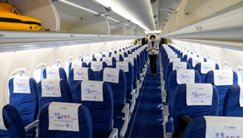 Inside of a ARJ21 jetliner at Chongqing Jiangbei International Airport (Xinhua/Shutterstock)