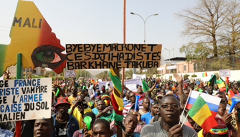 Malians attend a rally in support of the French military withdrawal from Mali in the capital Bamako, Mali, 19 February (Hadama Diakite/EPA-EFE/Shutterstock)