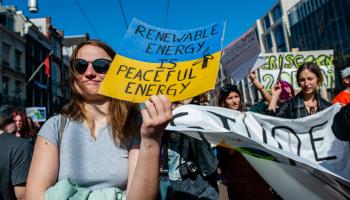 Climate activists demonstrate following Russia's invasion of Ukraine. Amsterdam, March 25, 2022 (Romy Arroyo Fernandez/NurPhoto/Shutterstock)