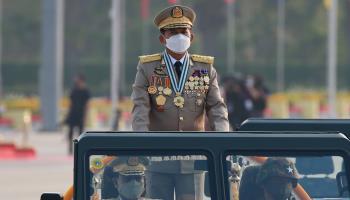 Min Aung Hlaing, military chief and junta leader, at Armed Forces Day last month (Chine Nouvelle/SIPA/Shutterstock)
