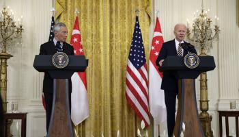 Singaporean Prime Minister Lee Hsien Loong (left) and US President Joe Biden (right) at a joint press conference after their meeting in the White House last week (Shutterstock)