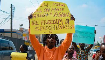 A protest against hate speech on social media in Lagos, Nigeria (Shutterstock/Dawodu)