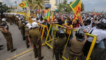 Anti-government protesters in front of the Presidential Secretariat (Chamila Karunarathne/EPA-EFE/Shutterstock)