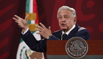 AMLO speaks during his morning press conference, at the National Palace in Mexico City. April 18, 2022 (Jose Mendez/EPA-EFE/Shutterstock)