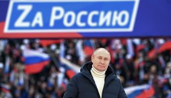 President Vladimir Putin at a concert marking the anniversary of Crimea's annexation, March 18 (Ramil Sitdikov/Sputnik Pool/EPA-EFE/Shutterstock)