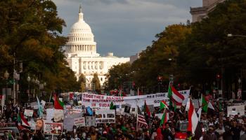Demonstrators protest against the Sudan coup, Washington, DC, October 30, 2021 (Allison Bailey/NurPhoto/Shutterstock)