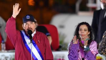 Ortega and Murillo await the swearing-in ceremony for a new presidential term in Managua. January 10 (Chine Nouvelle/SIPA/Shutterstock)