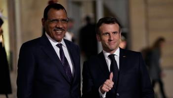 Niger's President Mohamed Bazoum and France's President Emmanuel Macron, Feb (Francois Mori/AP/Shutterstock)