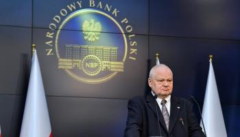NBP Governor Adam Glapinski addresses a press conference after the Monetary Policy Council decision to continue raising interest, Warsaw, May 6 (Radek Pietruszka/EPA-EFE/Shutterstock)